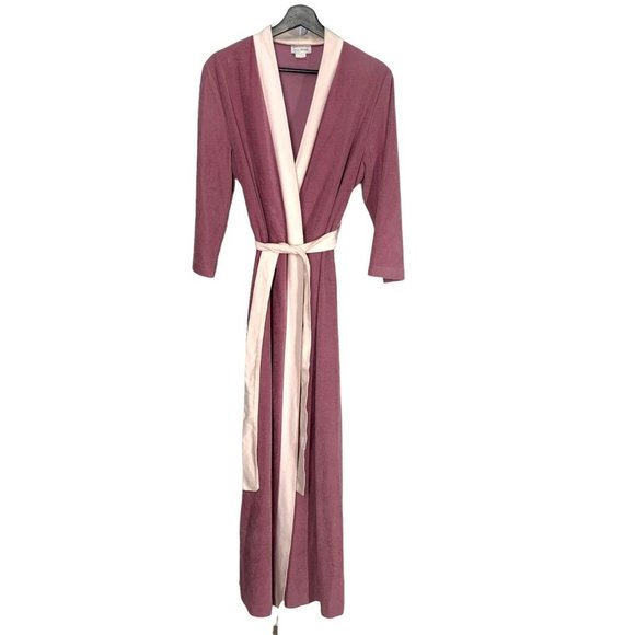 Vintage 80s Mauve Full Length Long Sleeve Robe Medium